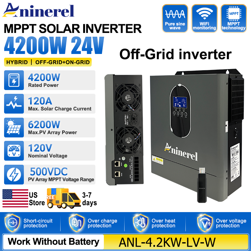 Aninerel 4200W 3KW 120V Hybrid - Inverter Pure Sine Wave 60Hz 120V 3000W recension och pris