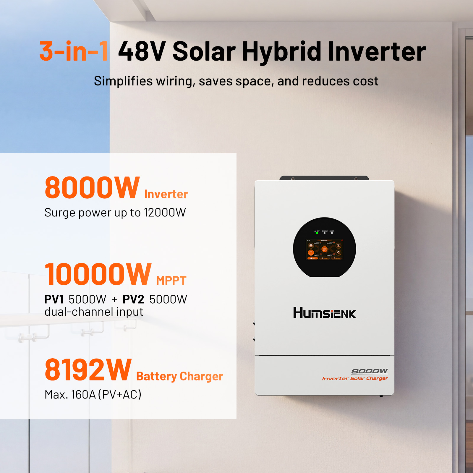 Humsienk 48V 8KW 3-in-1 Solar  - Mppt Hybrid Inverter 48V 8Kw 3 Phase recension och pris